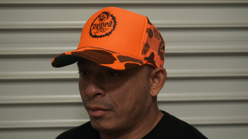 Ripped Jerky 5-Panel High Crown Foam Trucker Hat - Neon Camo