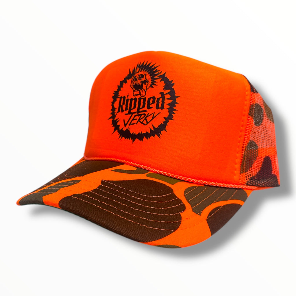 Ripped Jerky 5-Panel High Crown Foam Trucker Hat - Neon Camo